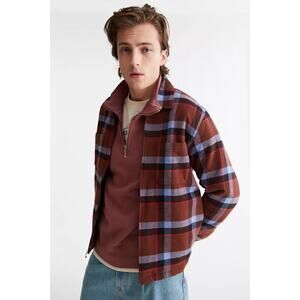 New Urban Outfitters OBEY Lloyd Plaid Zip Shirt Jacket $120 MEDIUM Brown